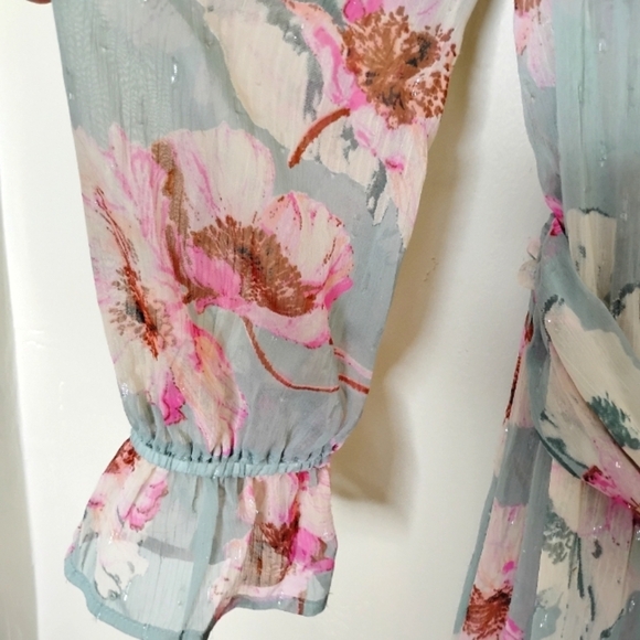 Express Sheer Floral Wrap Duster Maxi Kimono Size S/M Romantic Boho Layering - Picture 8 of 12